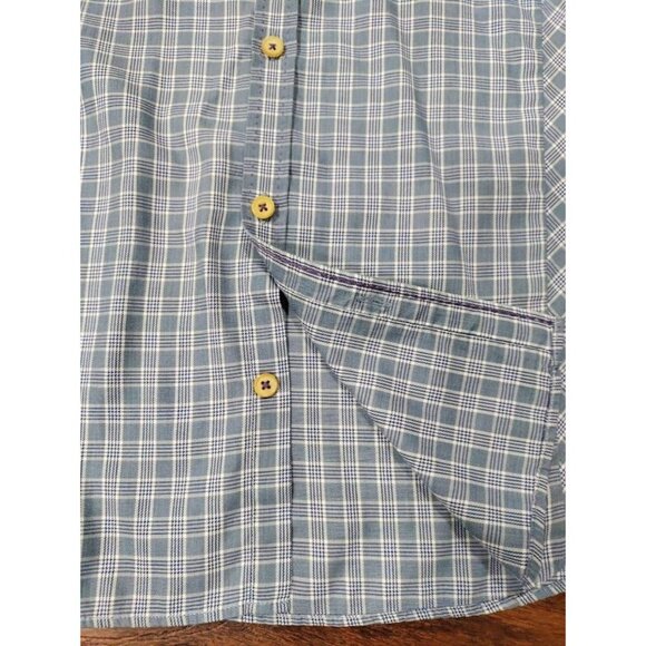 Ted Baker London Plaid Long Sleeve Curved Hem Button-Up Shirt Blue Men's Size 2 - Picture 2 of 8